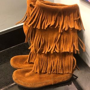 MINNETONKA Brown Triple Fringe Suede Boots
